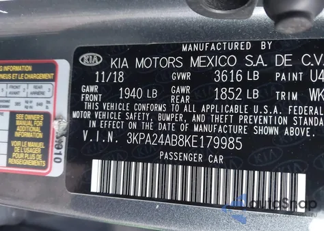 2019 Kia Rio S z USA, uszkodzony, nr VIN 3KPA24AB8KE179985